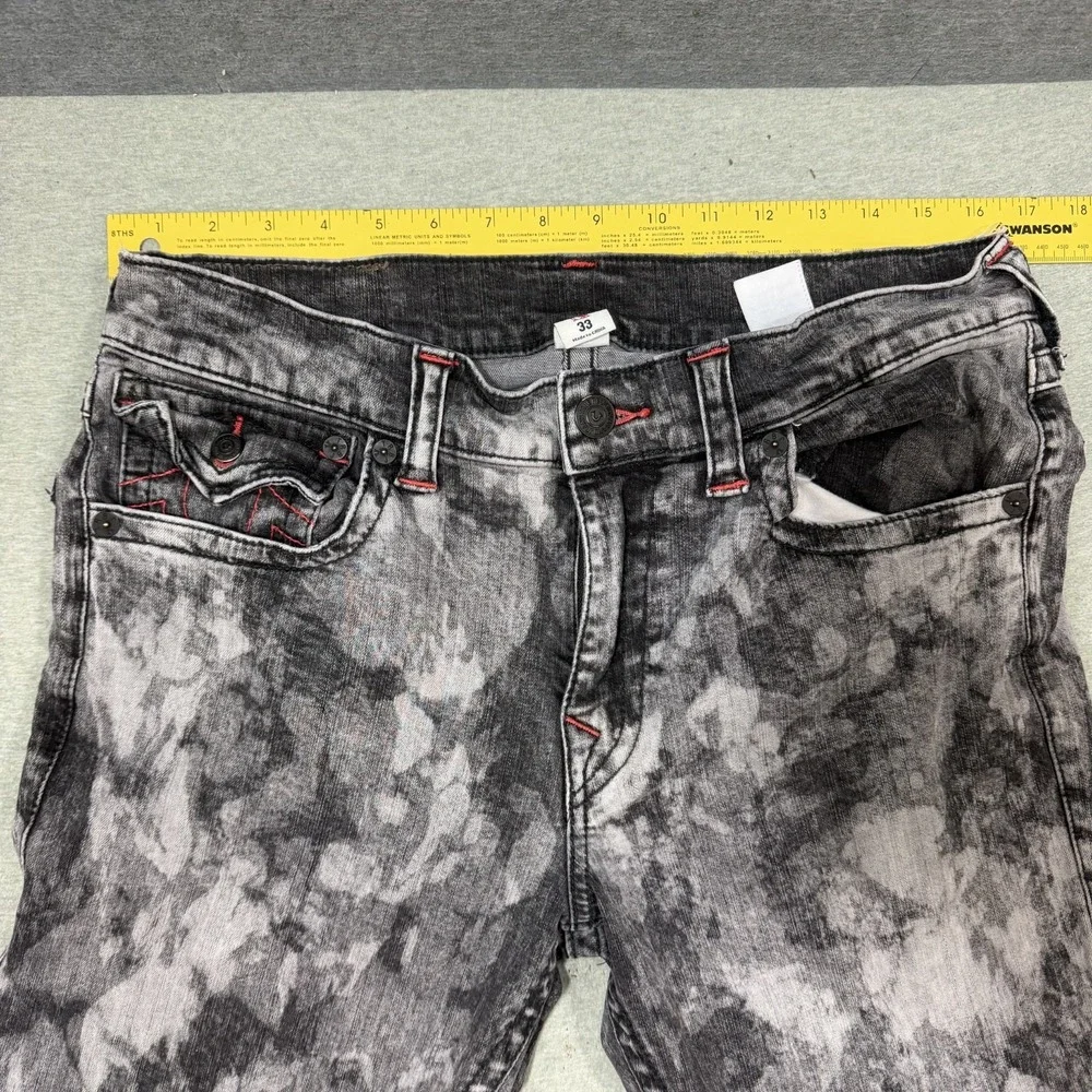 True Religion Section Straight Jeans 33x34 Black Acid Wash Red Detailing Mens
